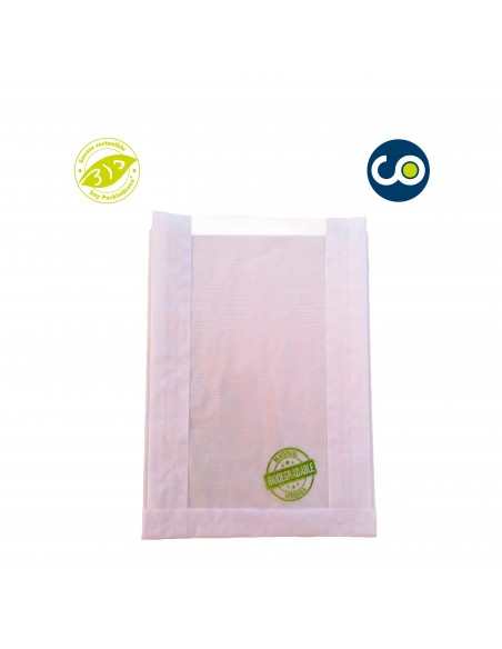 Bolsa kraft con ventana biodegradable y compostable con impresión genérica