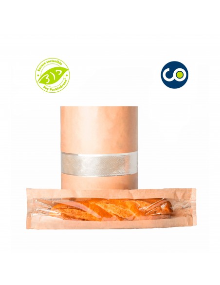 Enrouleur de papier avec fenêtre compostable pour flowpack brun